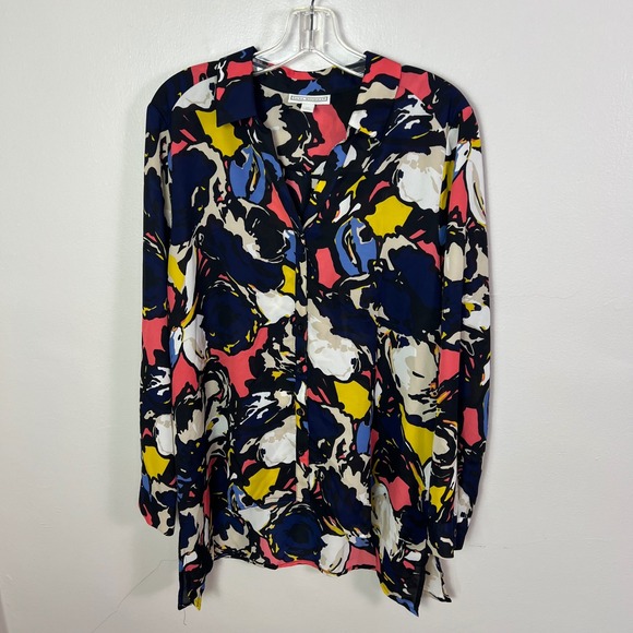 Dana Buchman Womens XL Abstract Floral Button Up Blouse Multicolor Long Sleeve - Picture 5 of 9